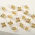 14K gold plated flower pendant with cubic zirconia for DIY jewelry making - Gold Four-petal Flower (Approx 11.5*11mm)