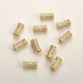 14K gold plated barrel beads with sparkling white zircon for DIY jewelry making - 14K Gold Long Barrel Style