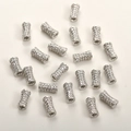 Sparkling silver barrel spacer beads with micro-pave cubic zirconia for DIY jewelry making - White Gold Long Barrel Style