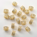 Macro detail of 14k gold plated hollow cylinder beads with micro-set zircon accents - 7#D Model 14K Gold Barrel Bead (Approx 5*8mm Hole 4mm)
