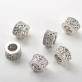 Detail of 14k gold plated cylinder spacer beads with hollow flower pattern and zircons - 8#D Model White Gold Barrel Bead (Approx 5*8mm Hole 4mm)