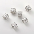 Detailed view of silver tone cubic zirconia barrel beads for DIY jewelry making - 12#F Model White Gold Barrel Bead (Approx 5.4*7mm Hole 3mm)