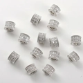 Macro detail of cylinder spacers with pavé-set zircons for DIY jewelry making - 10#E Model White Gold Barrel Bead (Approx 4.4*6mm Hole 2.6mm)