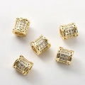 5pcs 14k gold plated barrel beads with micro-paved zircon and geometric hollow design - 13#G Model 14K Gold Barrel Bead (Approx 7*6.6mm Hole 3.4mm)