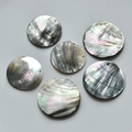 Macro shot of 6 natural iridescent shell charms with pre-drilled holes for DIY jewelry - 19# Black Shell (35mm)