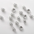 Detail of silver clover wheel beads with clear zircon pavé for DIY jewelry making - White K Small Flower Spacer Bead (12#)