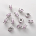 Detailed macro view of 14k gold-plated spacer beads with pink cubic zirconia stones - White K Small Pink Zirconia Square Bead (16#) / Approx 8.2x4.2mm (Hole 3.4mm)