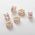 Macro detail of 14k gold plated pink zircon four-leaf flower spacer bead for DIY jewelry - 14K Large Pink Zirconia Square Bead (17#) / Approx 9.3x6.5mm (Hole 5mm)
