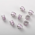 Macro detail of 14k gold plated spacer beads with pink zircon inlay for jewelry making - White K Large Pink Zirconia Square Bead (18#) / Approx 9.3x6.5mm (Hole 5mm)