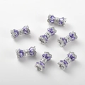 Detail of 14k gold plated bow-shaped connectors with purple and clear zircon stones - Silver Plated Purple Zirconia Style
