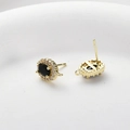 Detail of 14k gold plated oval black stone earrings with micro-set zircon and DIY loops - #3 14k Black Diamond Earring Post [1 Piece] (approx. 13.8*8.8mm)