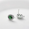 Detailed view of S925 silver stamp on oval emerald earrings with zircon halo and loops - #2 White Emerald Earring Post [1 Piece] (approx. 13.8*8.8mm)