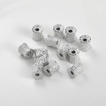 Detailed view of silver hammered metal tube beads for DIY bracelet and necklace jewelry - Silver Tone Small (8.5x8mm)