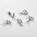Detailed view of five silver bamboo-shaped metal tube charms with delicate leaf pendants - White K Bamboo Leaf Joint