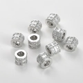 Macro shot of 10 silver octagonal spacer beads with micro-pave white zircon stones - 13# White K Large Hole Barrel Bead (Approx. 7.9*6.5mm Hole 4mm)