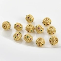 Détail de perles creuses dorées avec incrustation de zircons colorés pour bijoux DIY - Env. 10.3x8.4mm / Perle d'Espacement Rouge Vert Or Antique