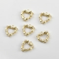 Detailed view of six 14k gold-plated heart charms with inlaid cubic zirconia for DIY jewelry - 13# 14K Gold Bamboo Joint Heart (Approx 14.8*13.8mm)