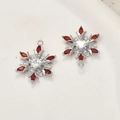 Detail of snowflake charms with red marquise gems and white cubic zirconia accents - 15# White K-Red Zirconia Snowflake