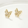 18k vergulde vlinder oorknopjes met fonkelende zirkonia kristallen voor dames - Vlinder Goud (16.2*14.8mm)