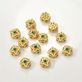 Detail of vintage gold-plated spacer beads with green stones and mini pearls for DIY - Green Zircon Pearl Spacer (1#)