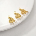 Close-up of golden hollow heart charms with small white pearls for DIY jewelry making - Heart Pearl Pendant (2#)