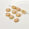 Macro view of Ruyi-shaped gold plated beads with pink cat-eye stone for jewelry DIY - Cat Eye Ruyi Spacer (3#)