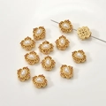 Detail of gold-plated petal charm with white faux pearl and red zircon for DIY jewelry - Pearl Ruyi Spacer (4#)
