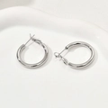 Détails macro de boucles d'oreilles créoles polies avec fermoir à levier sûr - Grand Argent (16#)
