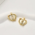 18k gold plated heart pendant with translucent white stone and zircon accents - No.15 Patchwork Heart / Gold
