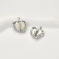 Silver-plated heart pendant with opal inlay and sparkling cubic zirconia stones - No.16 Patchwork Heart / White Gold