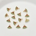 14k gold plated watermelon charm with green and red zircon stones for DIY jewelry making - Red Watermelon / 1 Piece (Approx 9.2*8.2mm)