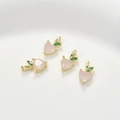 Detail of peach-shaped pendant with pink stone, green leaves, and 14k gold-plated finish - 1 Piece (Approx 5.7*11mm)