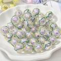 Close-up of iridescent acrylic beads with purple inner core and green wave patterns - Purple Bead Green Wave (2#)
