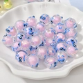 Colorful cute acrylic beads with blue cartoon face patterns for DIY jewelry making - Pink Bead Blue Eyes (6#)