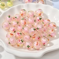 Colorful floral acrylic round beads with iridescent core for DIY jewelry making - Pink Bead Yellow Dots (5#)