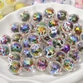 Regenbogenfarbene irisierende Glasperlen mit weißen Rankenmustern und roten Punkten für Schmuck - Irisierender Weißer Baum (7#)