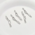 Set of five silver wavy metal bar connectors for handmade DIY bracelet and jewelry making - Thin Irregular Double Hole (37.2x5.9mm) / Silver