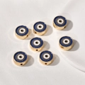 Detail von sieben Evil Eye Perlen aus Goldlegierung mit blauem Emaille für DIY-Schmuck - Rund / 1 Stück (12.3x5mm) / Marineblau
