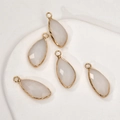 Detailed set of teardrop faceted white stones in gold plated brass frames for jewelry - White Agate (#6 Irregular Shape)