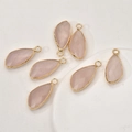 Detail of pink crystal faceted teardrop pendants with gold plated copper edging - Rose Quartz (1# Irregular Shape)
