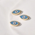 Drei vergoldete Evil-Eye-Perlen mit blauer Emaille für DIY-Schmuck in der Nahaufnahme - Augenform / 1 Stück (18.4x10.6x4.86mm) / Blaugrün