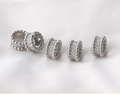 Macro view of five silver barrel beads with pavé cubic zirconia and milgrain edges - Silver Milgrain Edged Style (6# A Style)