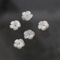 Detailed view of five white carved mother-of-pearl flower charms for DIY jewelry making - 12# Small Five-petal Flower (12#) / 1 Piece (Approx 8mm Diameter) / Cream