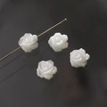 Macro detail of carved white mother of pearl rose beads for DIY jewelry making and crafts - 16# Small Double-sided Rose (16#) / 1 Piece (Approx 8mm Diameter) / Cream