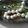 Close-up of iridescent baroque pearl beads displayed inside a glossy abalone shell - 14# Large Faceted Round Shell Bead / Approx. 11.4*11.3mm