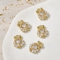 5 ciondoli a cuore con fiocco placcati oro 14k e zircone per creazione gioielli - Pendaglio Cuore con Fiocco / Oro