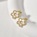 18k gold plated clover pendant with white mother-of-pearl inlay and hammered metal edges - 11# 18K Gold Flower Shell Pendant