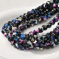 Macro detail of 8mm oil painting style round marble beads with blue and purple splashes - Black Flower Splatter (18#) / 8mm Diameter