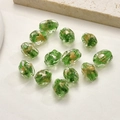 Macro shot of 13 green irregular glass beads with gold foil inlay for DIY jewelry - Irregular Bead (3#) / 1 Piece (14*10mm) / Grass Green