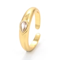 Polished gold open ring with a pear-cut cubic zirconia in a minimalist style - Adjustable Open / Gold
